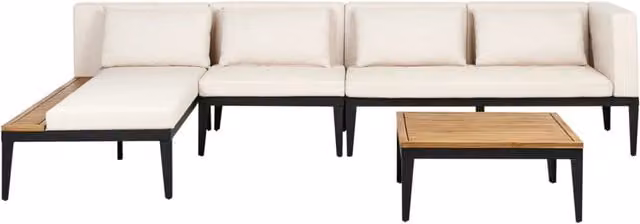 Set da giardino Beliani con divano angolare a 3 posti, tavolino da esterno e cuscini beige chiaro lato destro