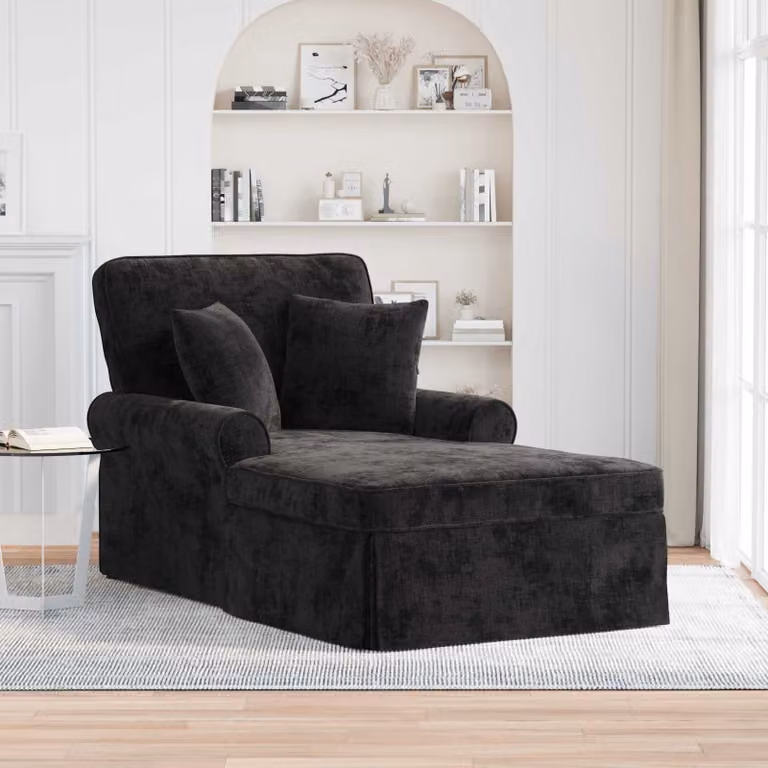 Chaise Longe moderna vidaXL ARES con cuscino e gonna, colore nero, L: 157 cm, P: 91 cm, H: 91 cm