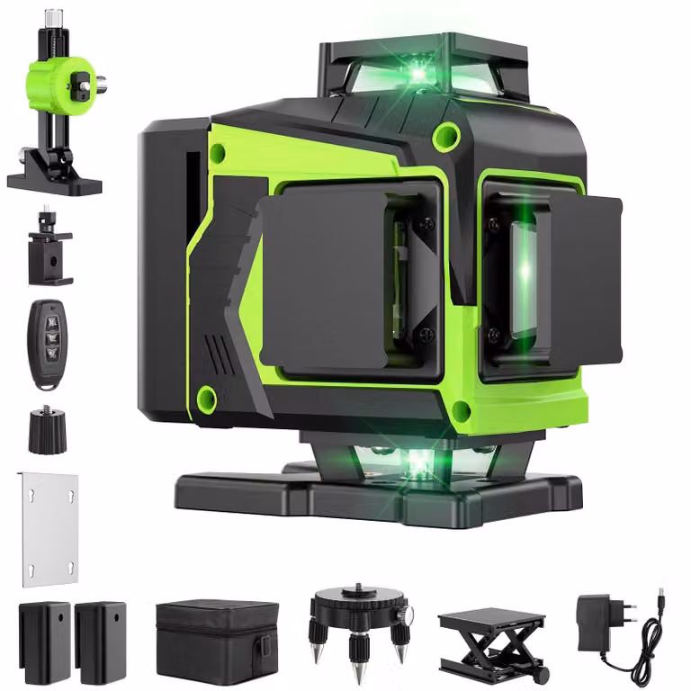 Livella laser a croce verde, 16 linee. Livella laser a 360°, 4 linee per asse. Livella laser a bolla