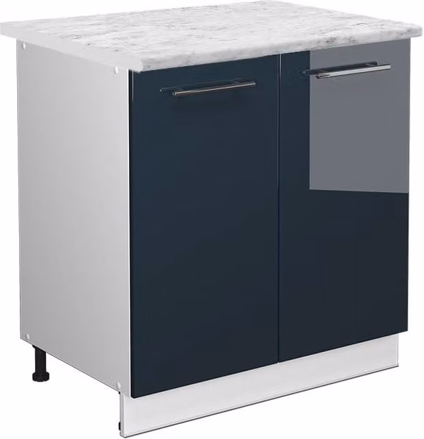 Mobiletto base cucina Fame-Line Blu scuro lucido/Bianco 80 cm piano di lavoro Marmo Vicco
