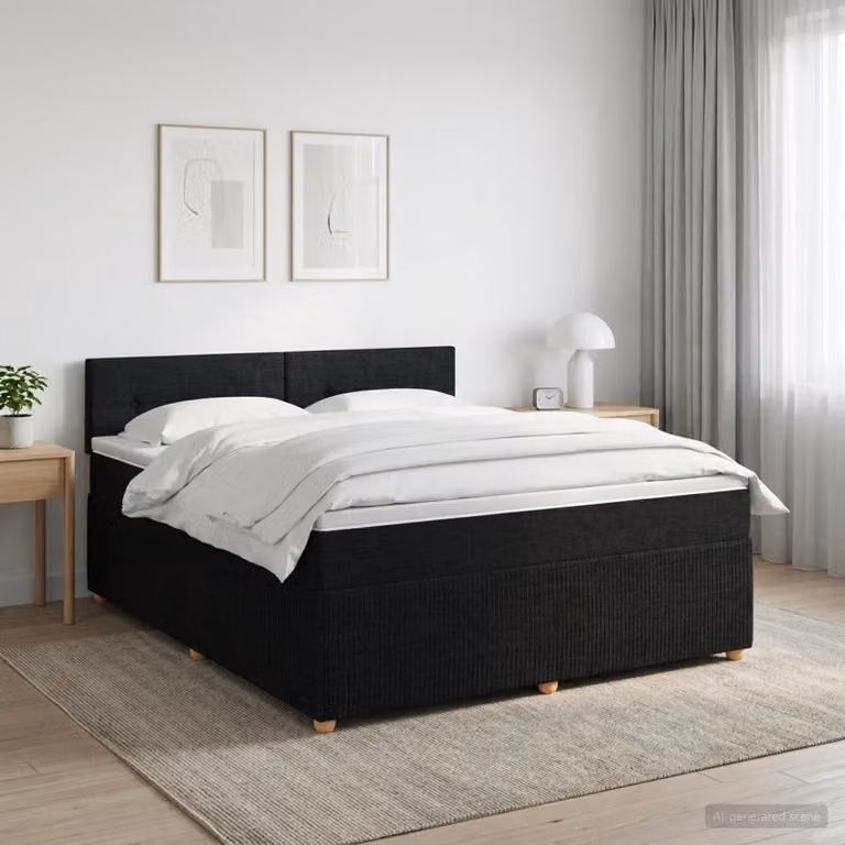 Letto box spring vidaXL con materasso a molle insacchettate in tessuto nero, L/P: 180 x 200 cm