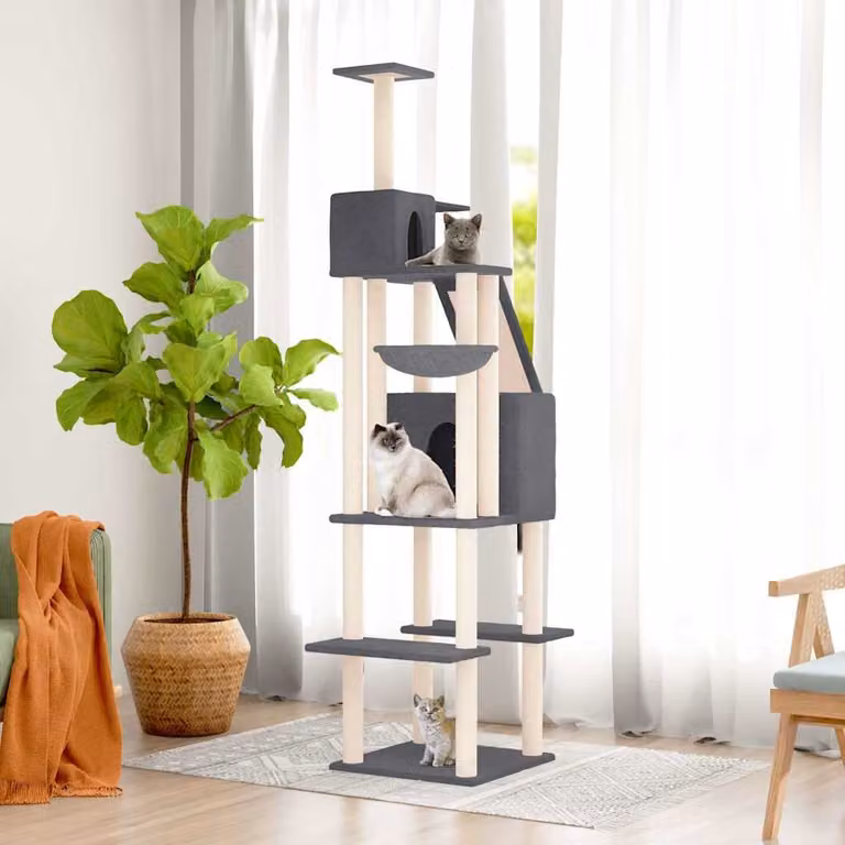 Albero per gatti vidaXL con tiragraffi in sisal sostituibile, colore grigio, Altezza: 201 cm