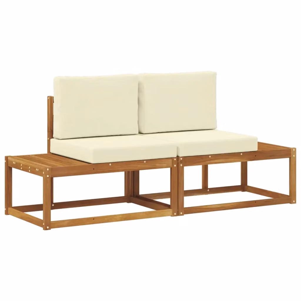 Divano da giardino moderno a 2 pezzi in legno di acacia con cuscini beige e bianco per esterno e terrazza – 2
