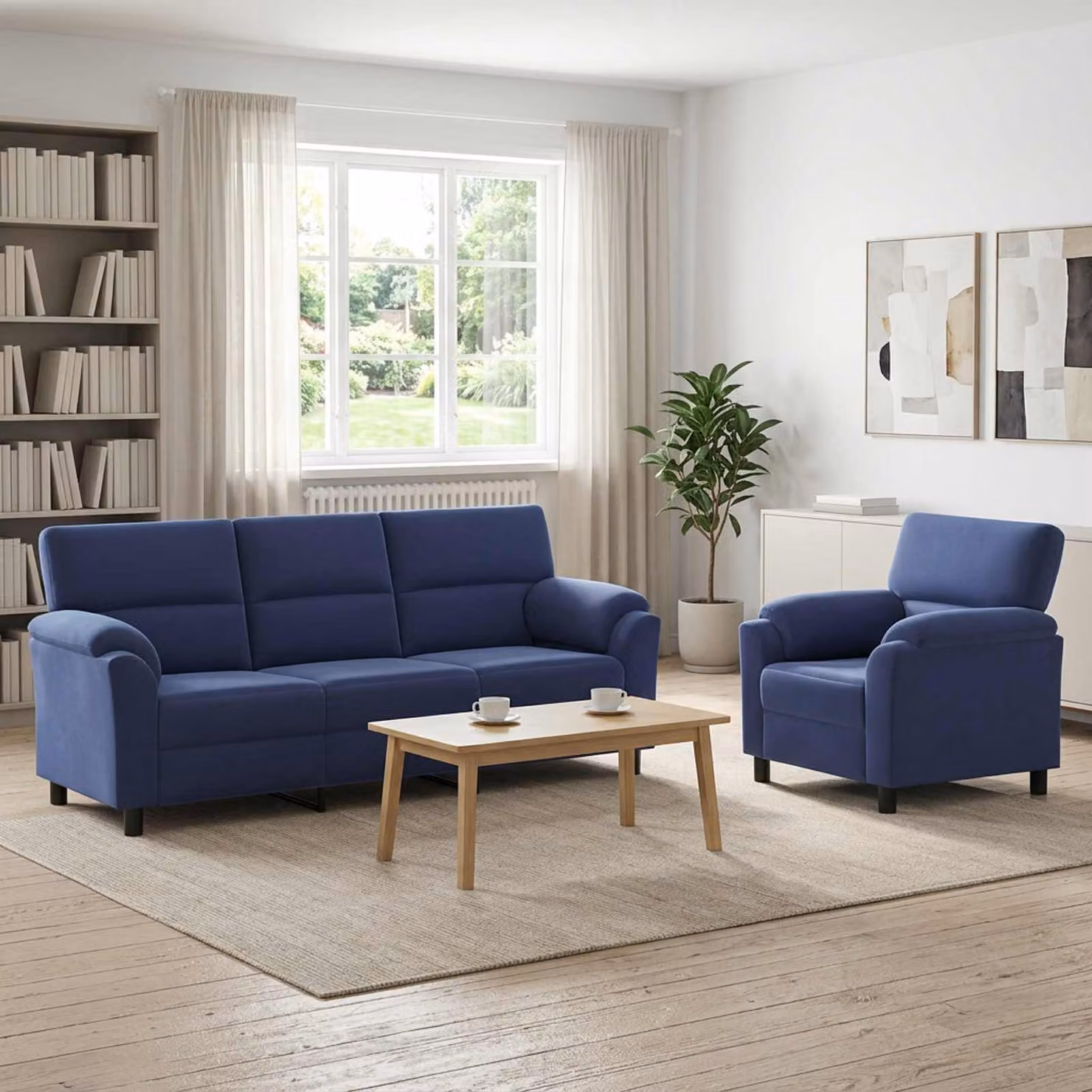 Set di 2 divani moderni vidaXL in velluto blu con struttura in metallo per il tuo soggiorno