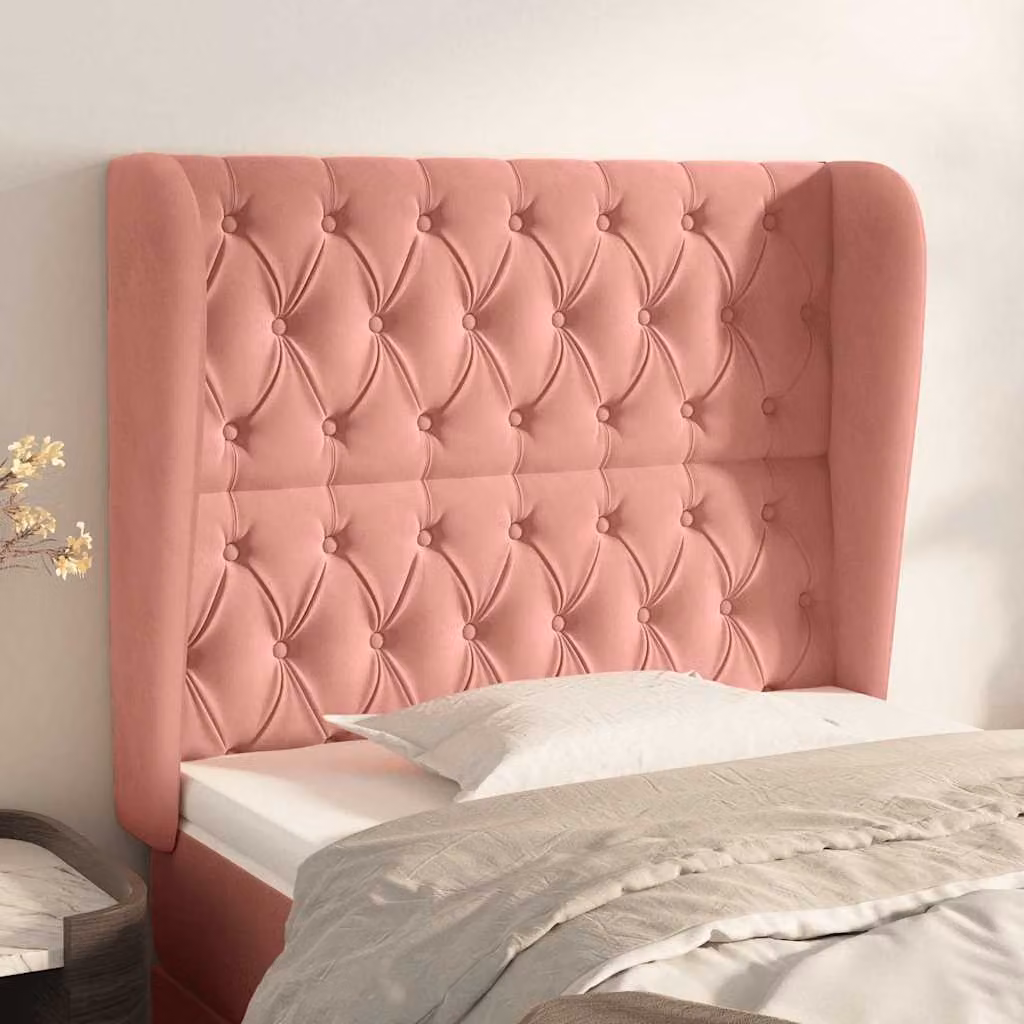 Testiera ad orecchio vidaXL in velluto rosa con struttura in legno L: 103 cm, P: 23 cm, H: 118-128 cm