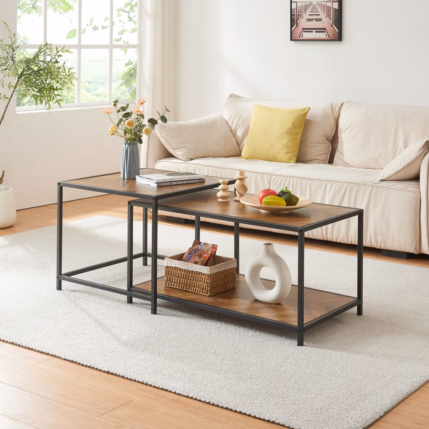 Set tavolo 'Kurghore' 2 pezzi con struttura in acciaio nero/rovere, scuro
