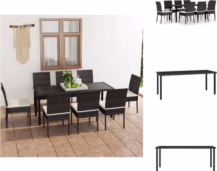 vidaXL Set da pranzo da giardino 9 pezzi in polirattan nero - Set di mobili da giardino
