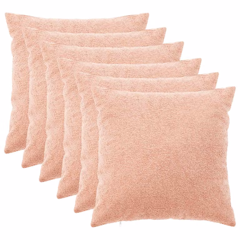 Set di 6 federe vidaXL HEERLEN rosa in tessuto bouclé, L 60 x P 60 cm