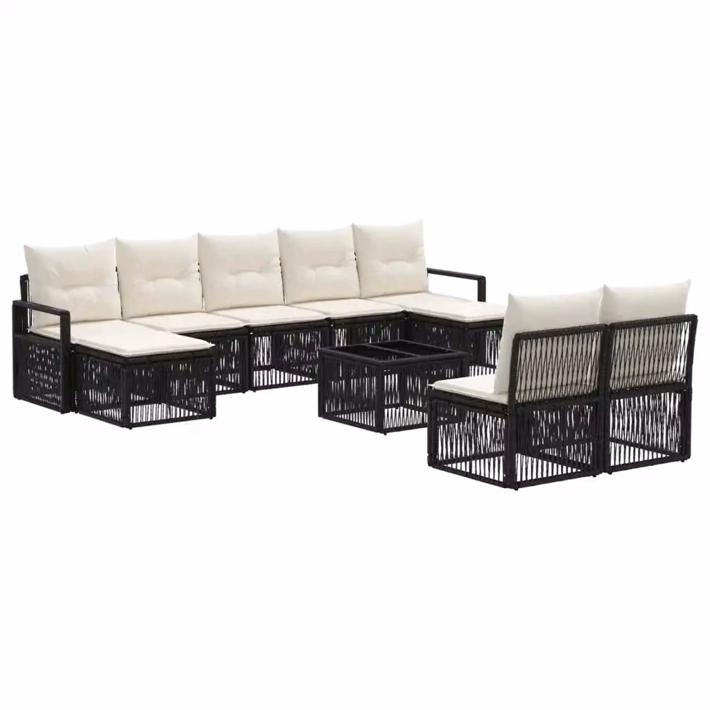 Set Divano da Giardino vidaXL 10 Pezzi Nero con Cuscini e Tavolino in Polyrattan e Metallo – 2