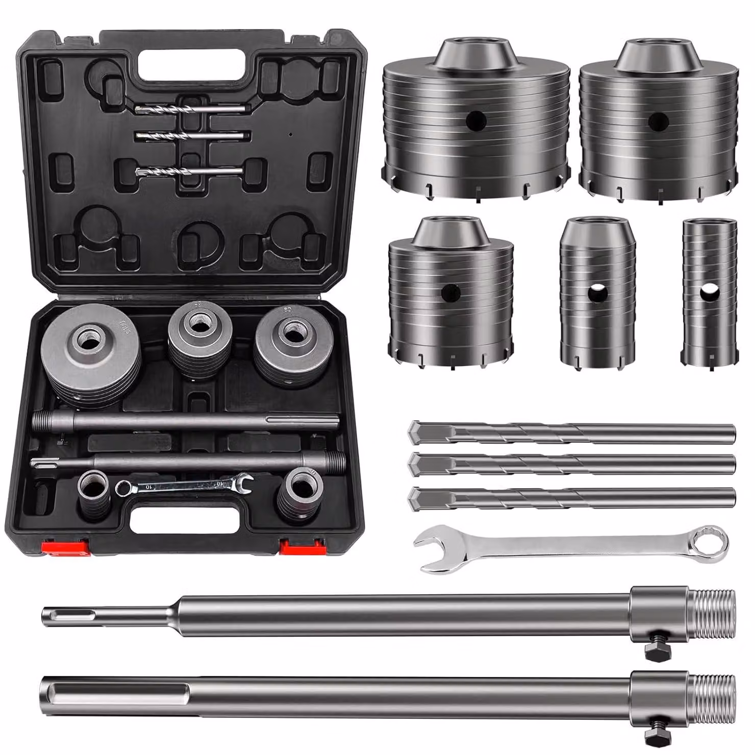 Set di punte da trapano a tazza, in acciaio e carburo di tungsteno, da 30 a 100 mm, per cemento e muratura