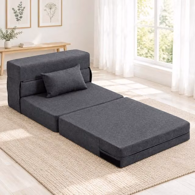 Poltrona letto convertibile 3 in 1 grigio scuro – poltrona, chaise longue e letto