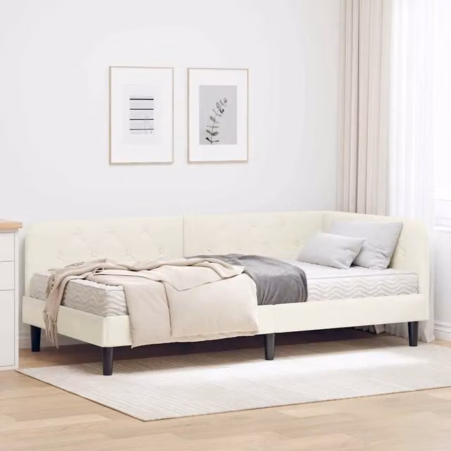 Letto ad angolo vidaXL in velluto beige, L/P/H: 200 x 100 x 72 cm