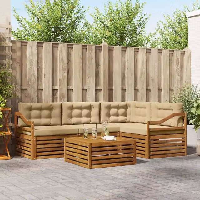 Set di divani da esterno 5 pz Naturale e Beige 3373438