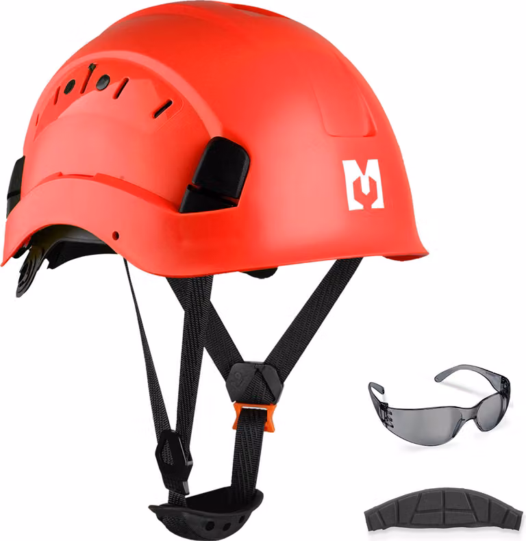 Set di caschi di sicurezza Mustbau - casco di sicurezza con occhiali di sicurezza, cinturino regolabile da 53 a 63 cm