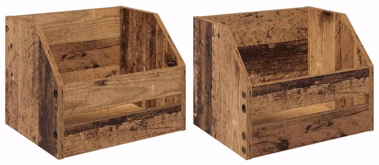 Set di due custodie per dischi in vinile, realizzate in legno massello, dimensioni 38 x 30 x 29 cm, materiale: legno composito