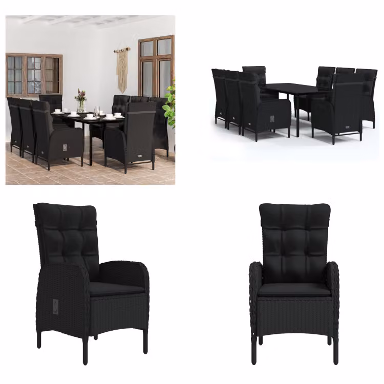 vidaXL Set da pranzo da giardino 9 pezzi con cuscini nero - Set da pranzo da giardino - Set da pranzo da giardino - Set di mobili da giardino - Set di mobili da giardino