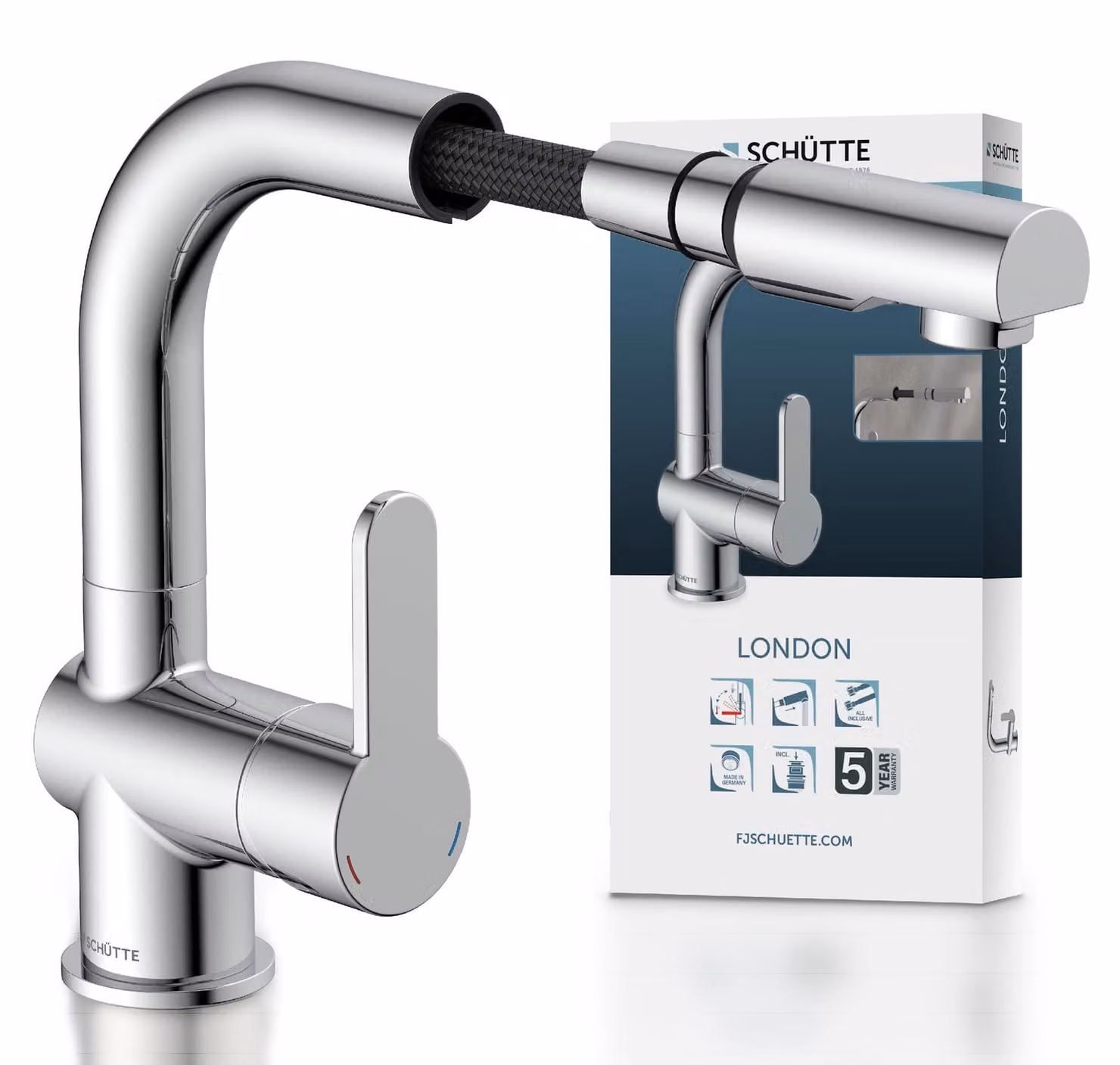 Miscelatore per lavabo con doccetta estraibile, monocomando, cromato