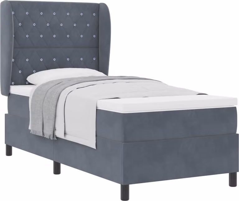 Letto a molle con materasso Grigio scuro 190 x 90 cm Velluto