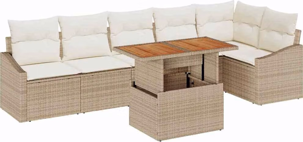 Set Divano da Giardino 7 pcs Beige Poly Rattan