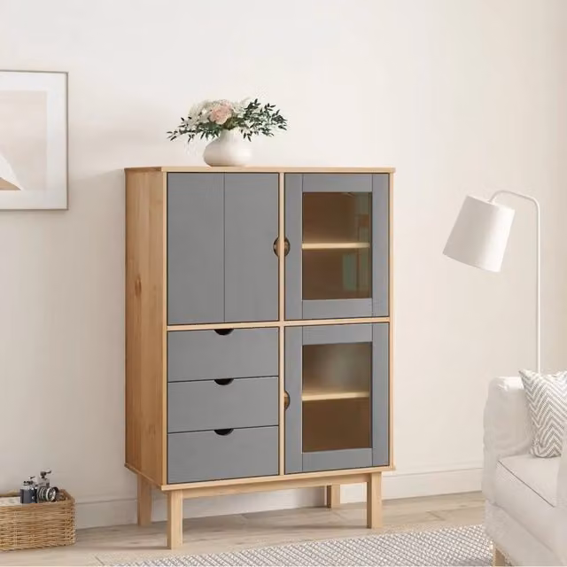 Credenza OTTA Marrone e Grigio 85x43x125 cm in Legno di Pino 351307