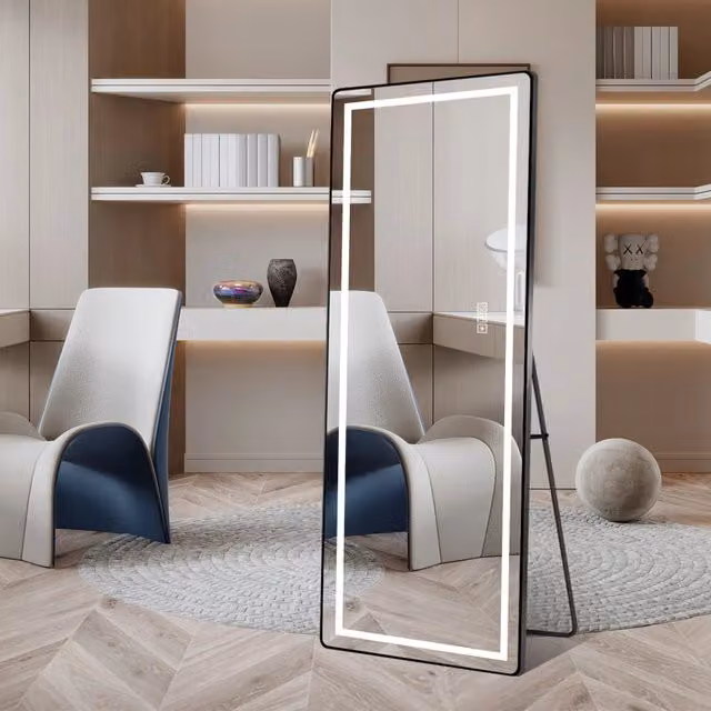 Specchio da bagno rettangolare OKWISH con LED e montaggio a parete, nero e argento, L: 171 cm, H: 62 cm – 1