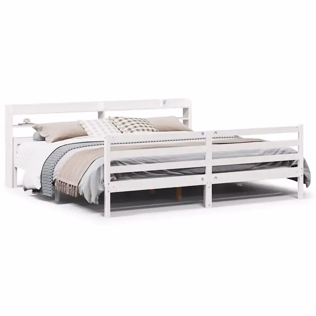 vidaXL Letto con Testiera in Legno di Pino Rustico Bianco L: 200 cm, P: 200 cm, H: 210 cm – 2