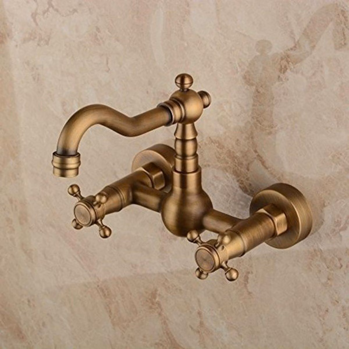 Rubinetto in ottone anticato - 2 maniglie - Bocchetta girevole a 360° - Valvola in Vetroceramica - Altezza 175 mm - Miscelatore