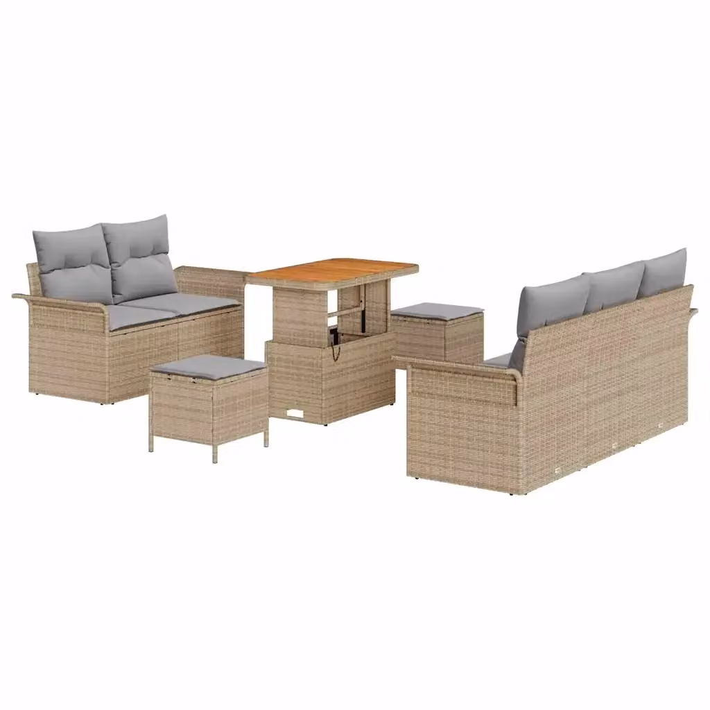 Set Divano da Giardino vidaXL 8 Pezzi con Cuscini Beige e Grigio in Acciaio Verniciato a Polvere – 2