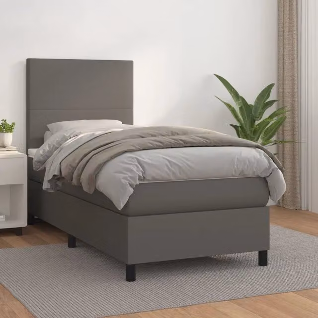Letto a molle con materasso vidaXL in similpelle grigio e bianco L: 100 cm, P: 200 cm, H: 203 cm – 1
