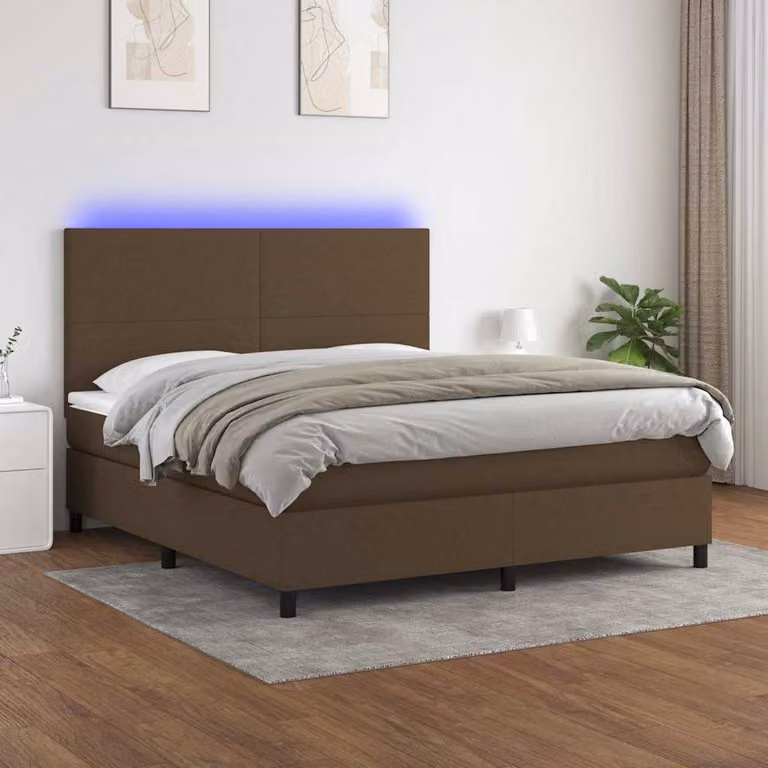 Letto Ibrido con Materasso a Molle Individuali e Illuminazione LED vidaXL, Marrone Scuro, L/P: 160 x 200 cm