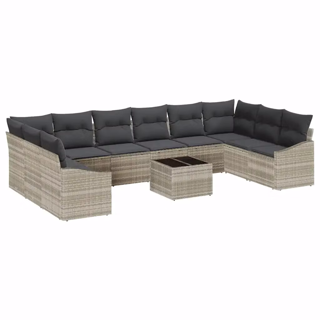 Set di divani da giardino vidaXL 11 pezzi a forma di U in rattan grigio con cuscini e tavolino da esterno – 2