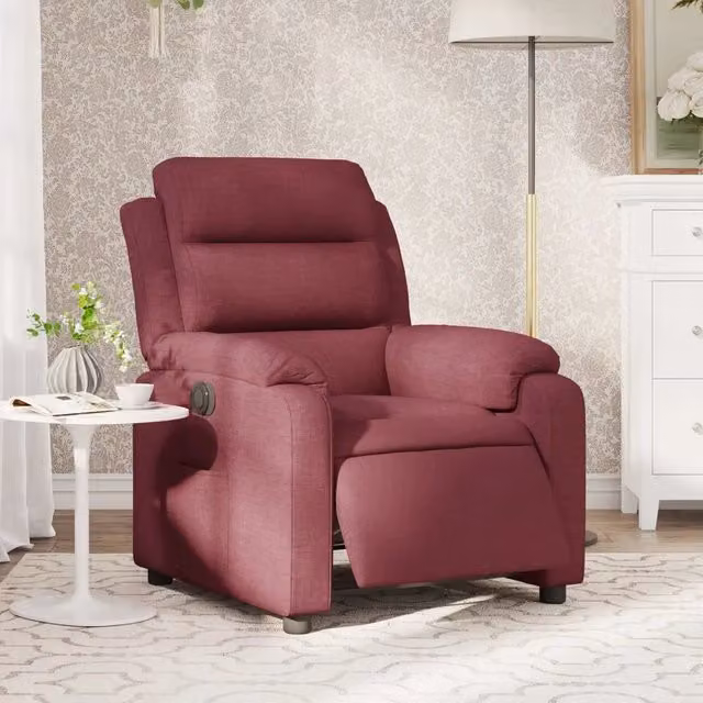 Poltrona Elettrica Reclinabile-Divano Sedia Rosso Vino in Tessuto 504678