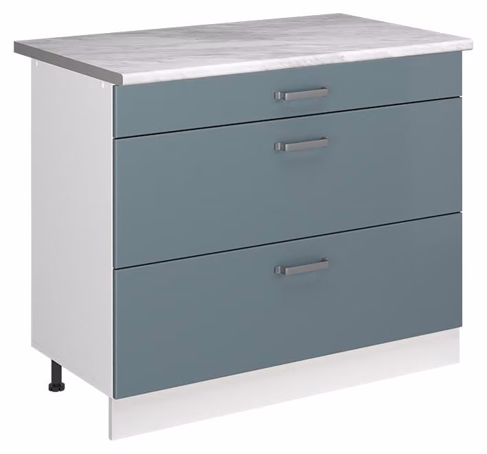 Mobiletto base per cucina Vicco R-Line Grigio-blu/Bianco 100 cm piano di lavoro Marmo, Model 71530