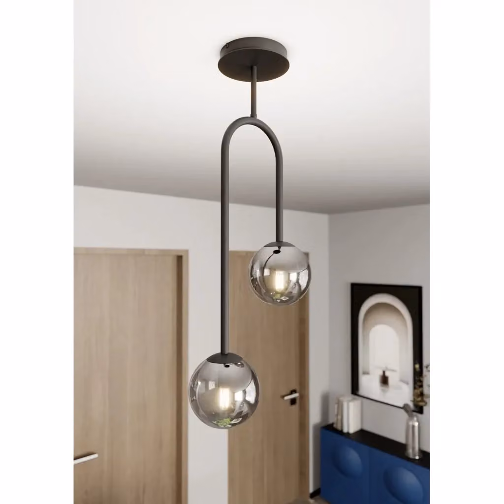 Lampada a soffitto Öndurguð Luceart-Classic con 2 luci in acciaio nero e sfere in vetro trasparente – 2