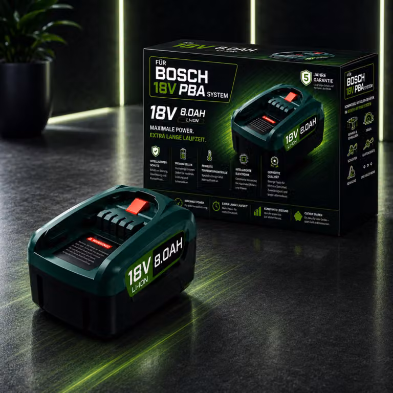 Batteria da 18 V e 8,0 Ah compatibile con Bosch Home & Garden PBA, PSB e PSR – Batteria di ricambio agli ioni di litio per utensili elettrici Bosch e Gloria con indicatore LED