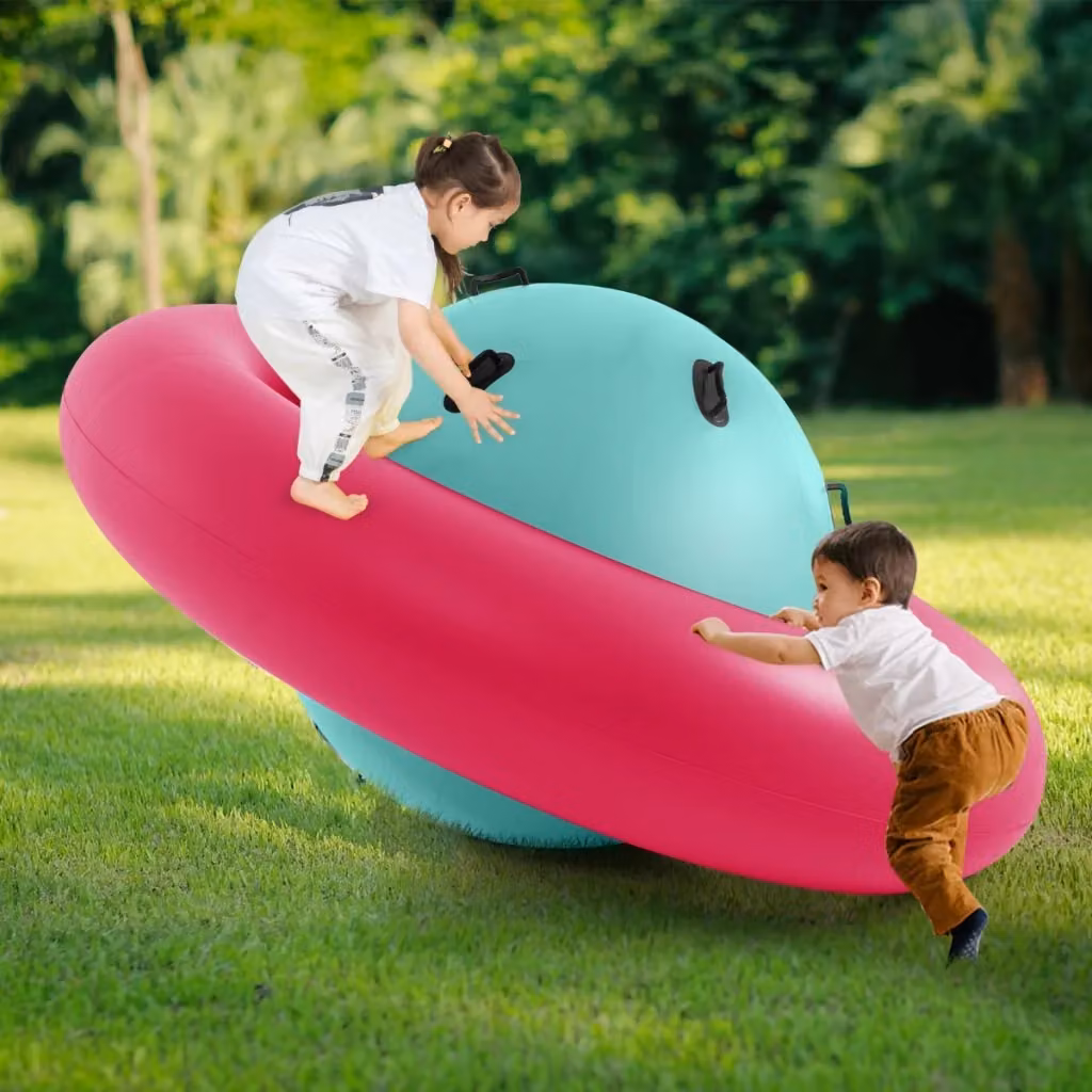 Giostra gonfiabile a forma di pianeta per bambini in PVC rosa e blu con 6 maniglie per saltare e arrampicarsi, Altezza: 223 cm – 2
