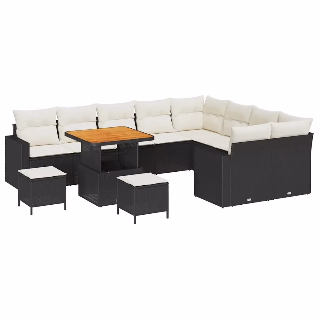 Set Divano da Giardino a Forma di U vidaXL Nero 12 Pezzi con Cuscini e Tavolino da Esterno in Polyrattan e Acciaio – 2
