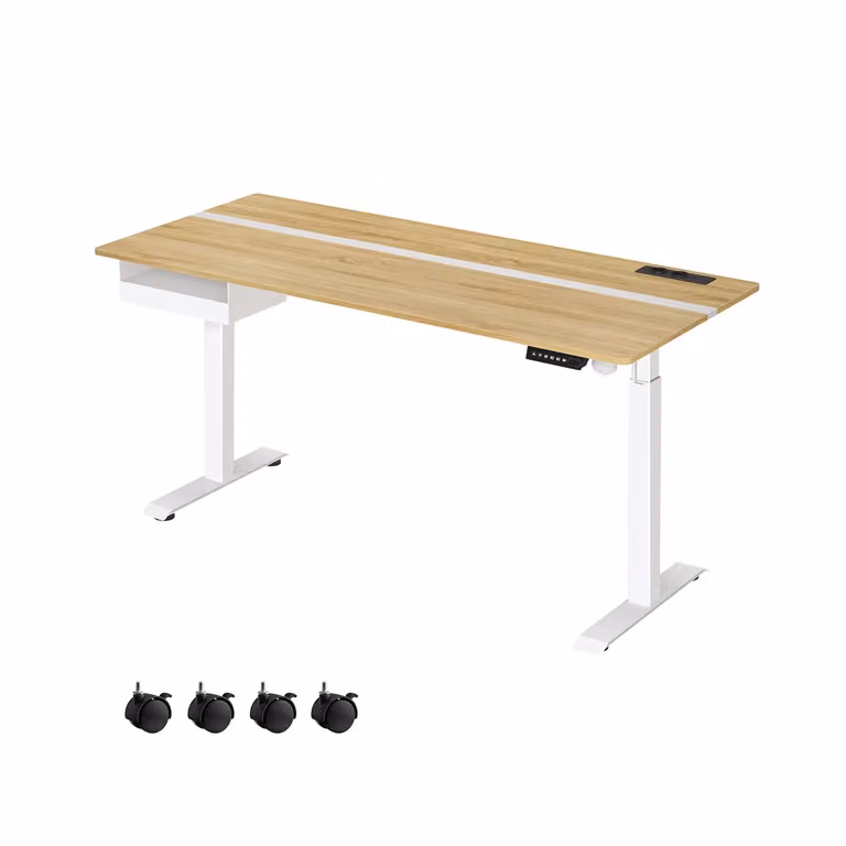 Scrivania Regolabile in Altezza, Rovere Naturale + Bianco Nuvola / 70 x 160 x (72-120) cm