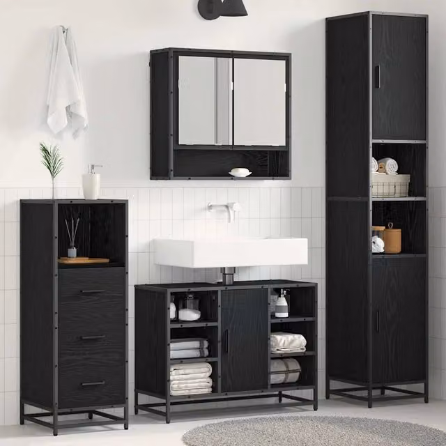 Set di mobili per il bagno 3 pz Rovere Nero 3402335