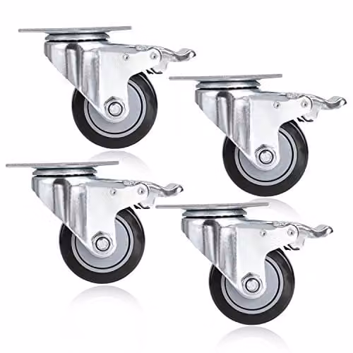 Set 4 Ruote Girevoli per Mobili, 75 mm, Resistenti e Silenziose, Freno Integrato, Installazione Rapida, Capacità 400 kg