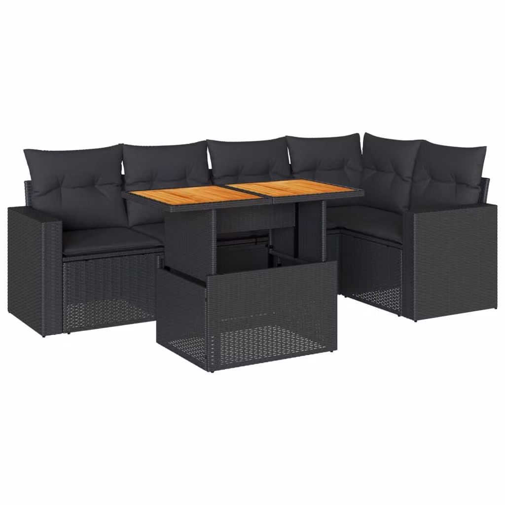 Set Divano da Giardino 6 pz con Cuscini Nero in Polyrattan