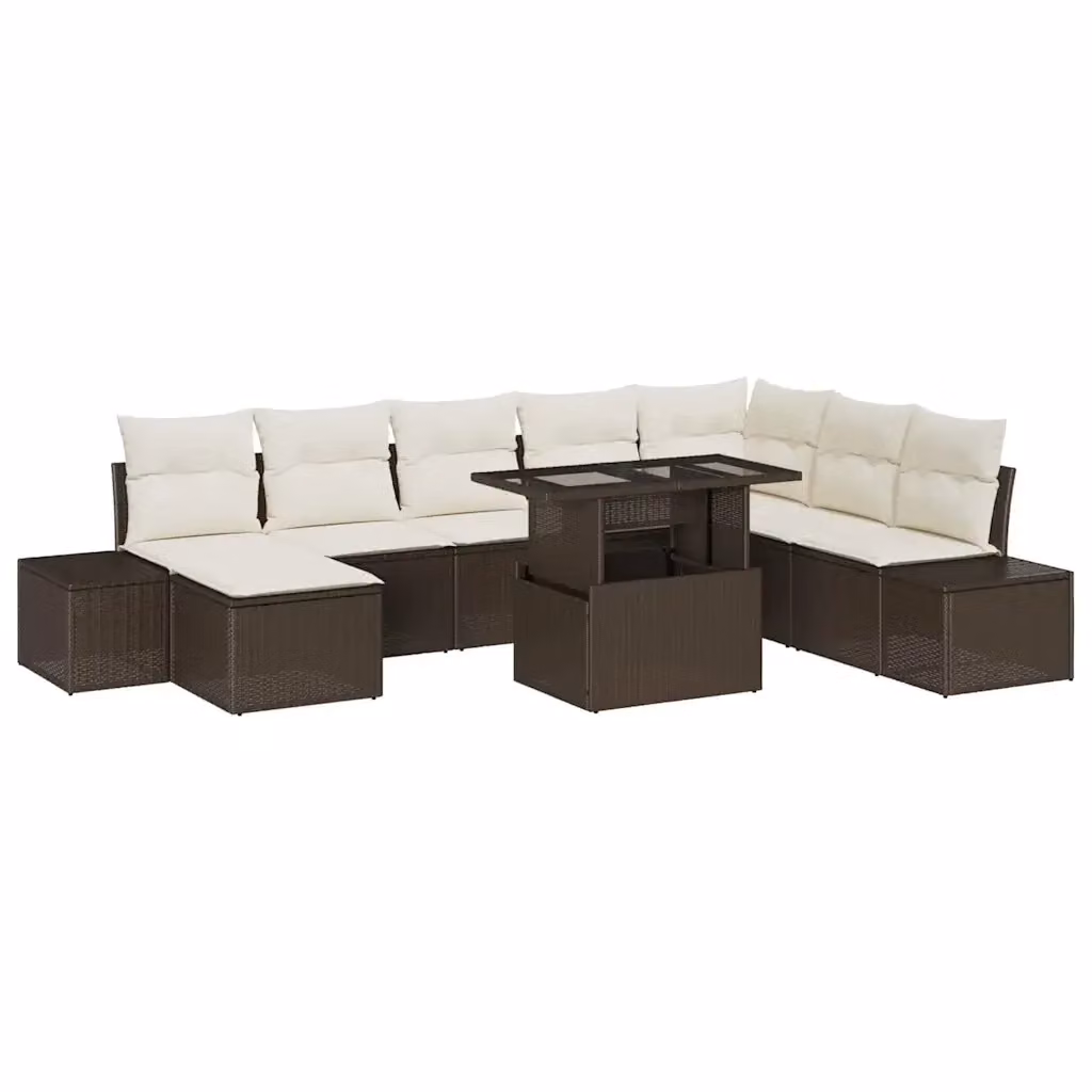 Set Divano da Giardino a L vidaXL in Polyrattan Marrone con 9 Pezzi e Cuscini Inclusi – 2