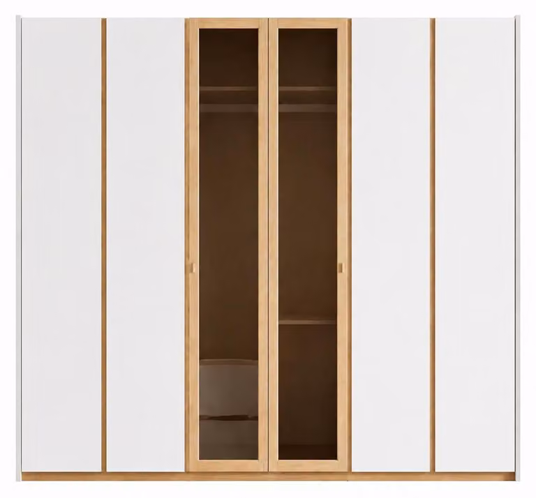 Armadio moderno con eleganti cornici in legno e ante in vetro