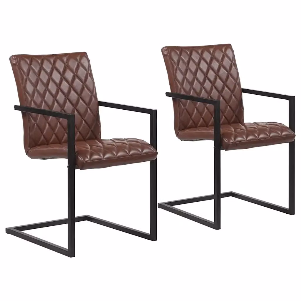 Set di 2 sedie da pranzo a sbalzo vidaXL in vera pelle marrone con struttura in metallo e design retro – 2
