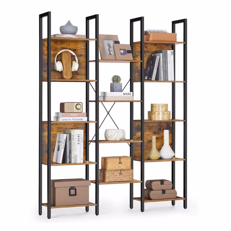 Libreria Scaffale Portaoggetti con 14 Ripiani | VASAGLE, Marrone Vintage + Nero / 128l cm