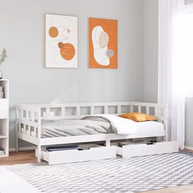 Dormeuse con cassetti vidaXL in legno massello di pino bianco stile rustico L/P/H: 190 x 90 x 68,5 cm