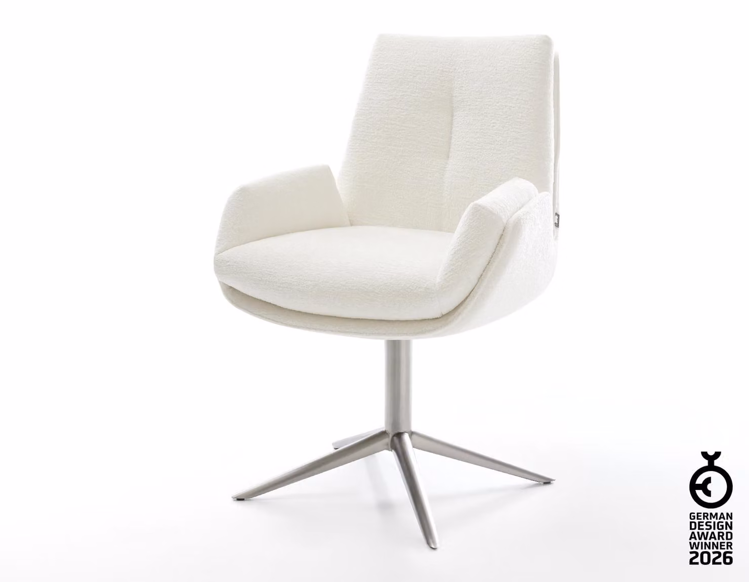 DELIFE Sedia girevole Clea-Flex Bouclé Soft Beige Base in acciaio inox girevole a 360° Funzione dondolo