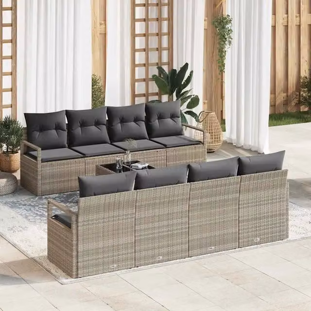 Set di divani 7 pz 6-Numero di posti Grigio chiaro polyrattan 3346312