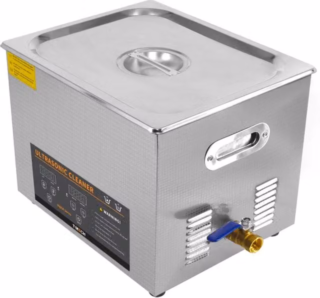 Pulitore ad ultrasuoni digitale T-Mech in acciaio inossidabile color argento con timer e funzione riscaldamento, capacità 15L