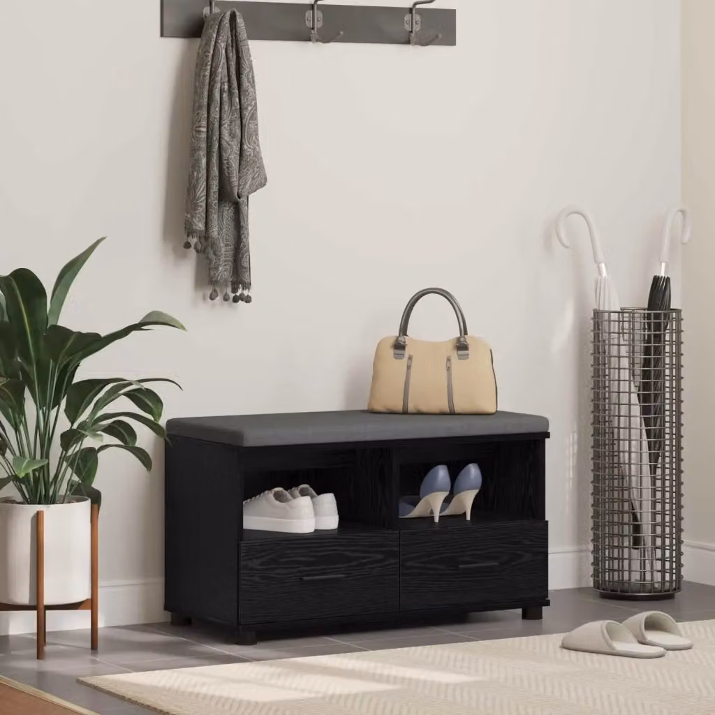 Panca per ingresso con scarpiera e cuscino in tessuto Design In, colore Nero, L 80 x P 38 x H 46 cm – 2